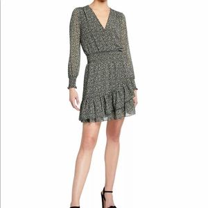 Michael Kors Womens Medium Black Red Floral Ruffled Faux Wrap Long Sleev…